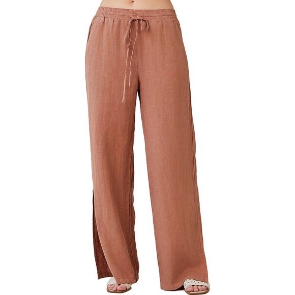 Bella Dahl Pants - Bella Dahl Womens Side Slit Linen Wide Leg Pant